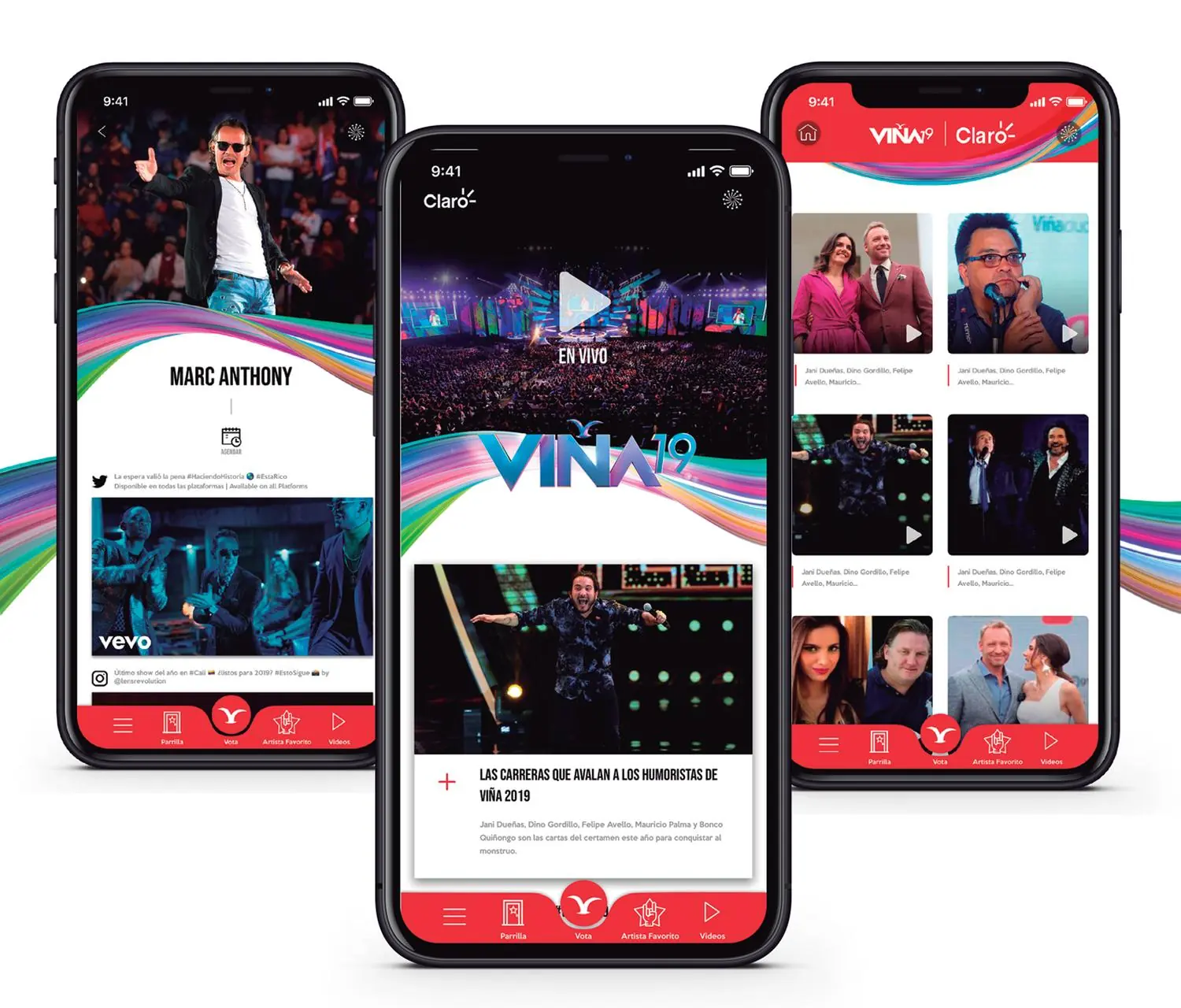 App del Festival de Viña 2019 en tres pantallas de celular
