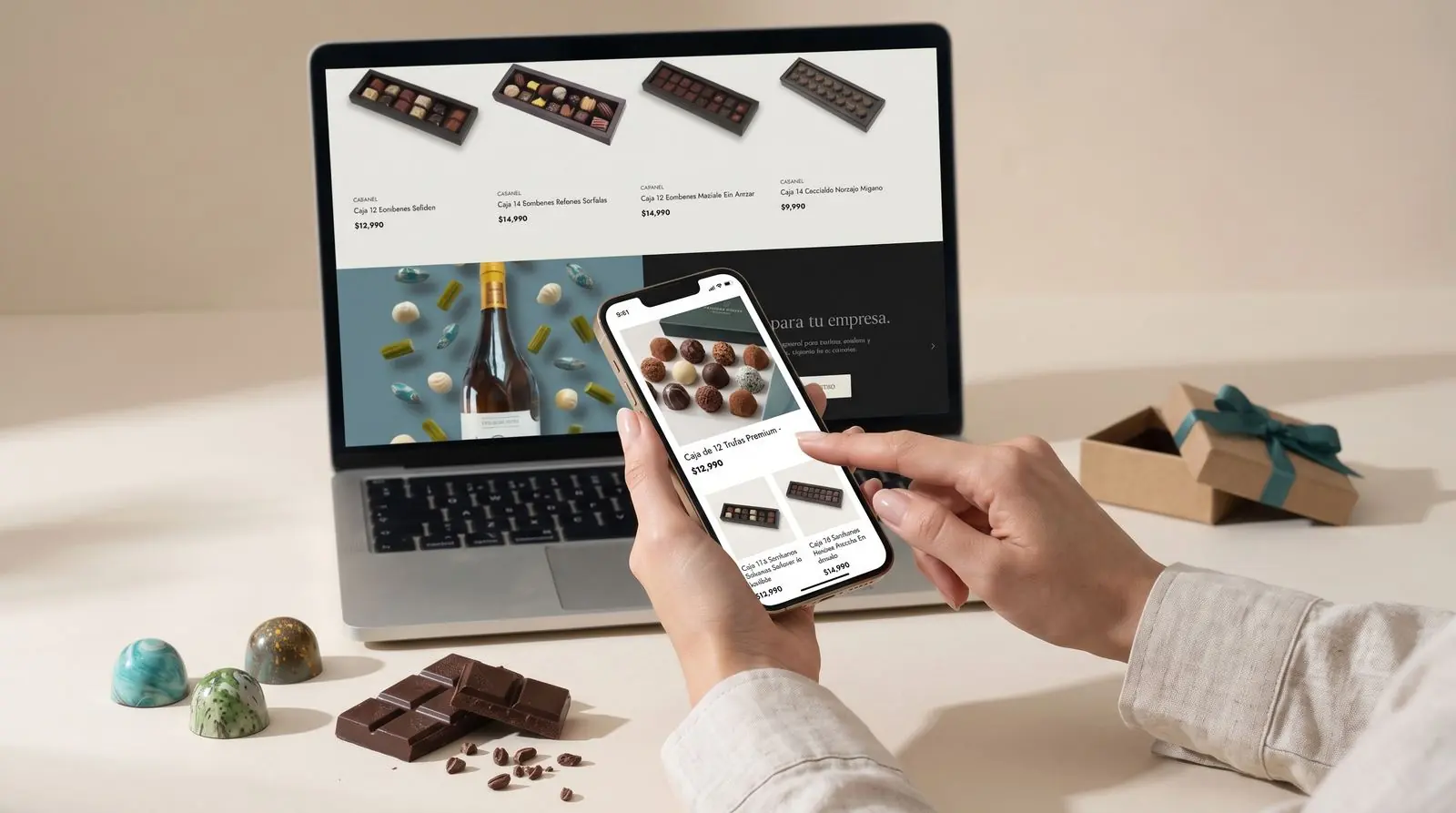 Catálogo y ficha de producto de Caramel en escritorio y celular