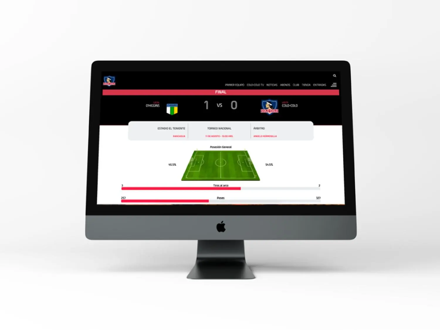 Página de estadísticas de un partido en el sitio de Colo-Colo